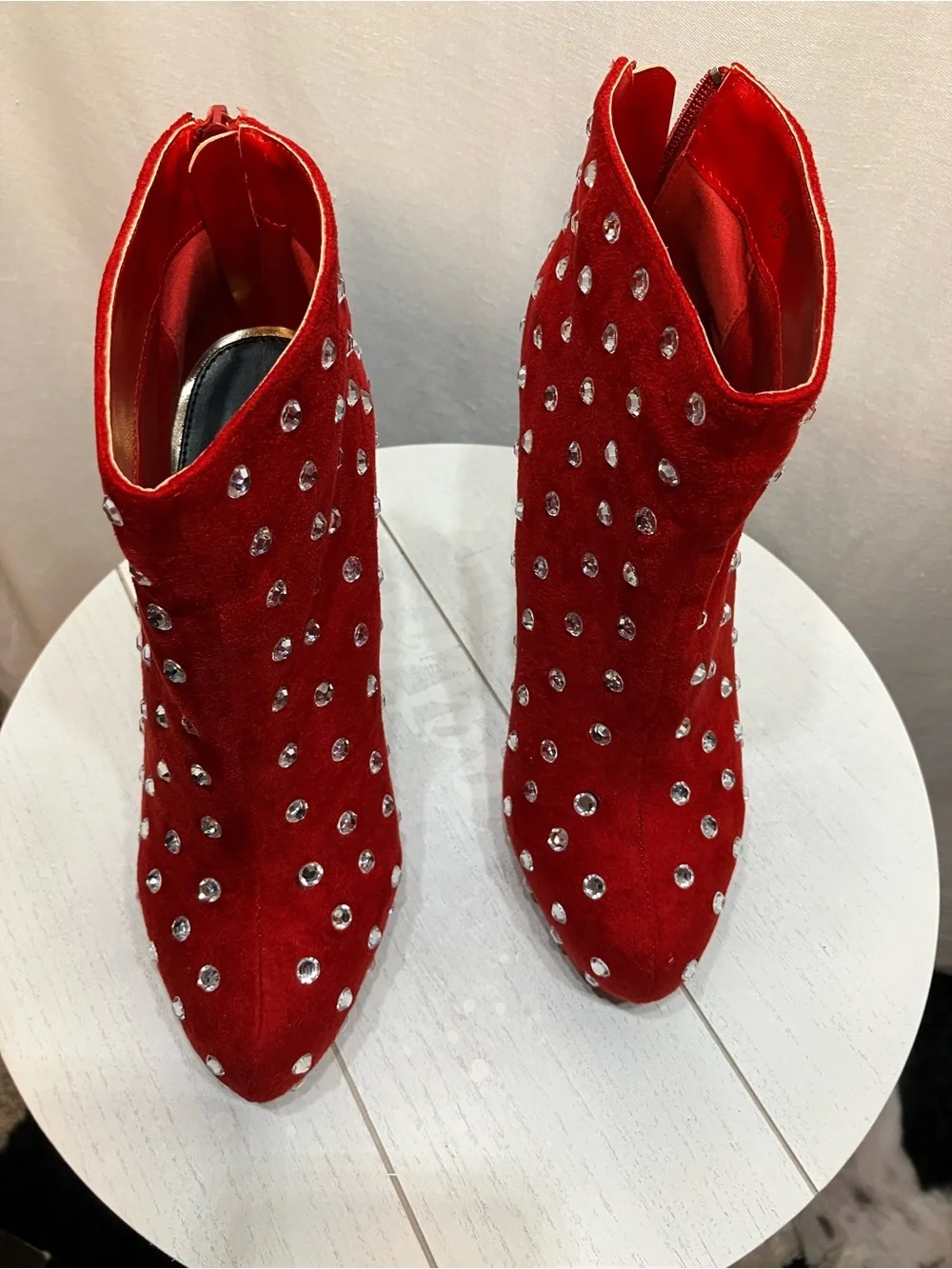 Scene Weaver Red Studded Suede Platform Ankle Booties New in box